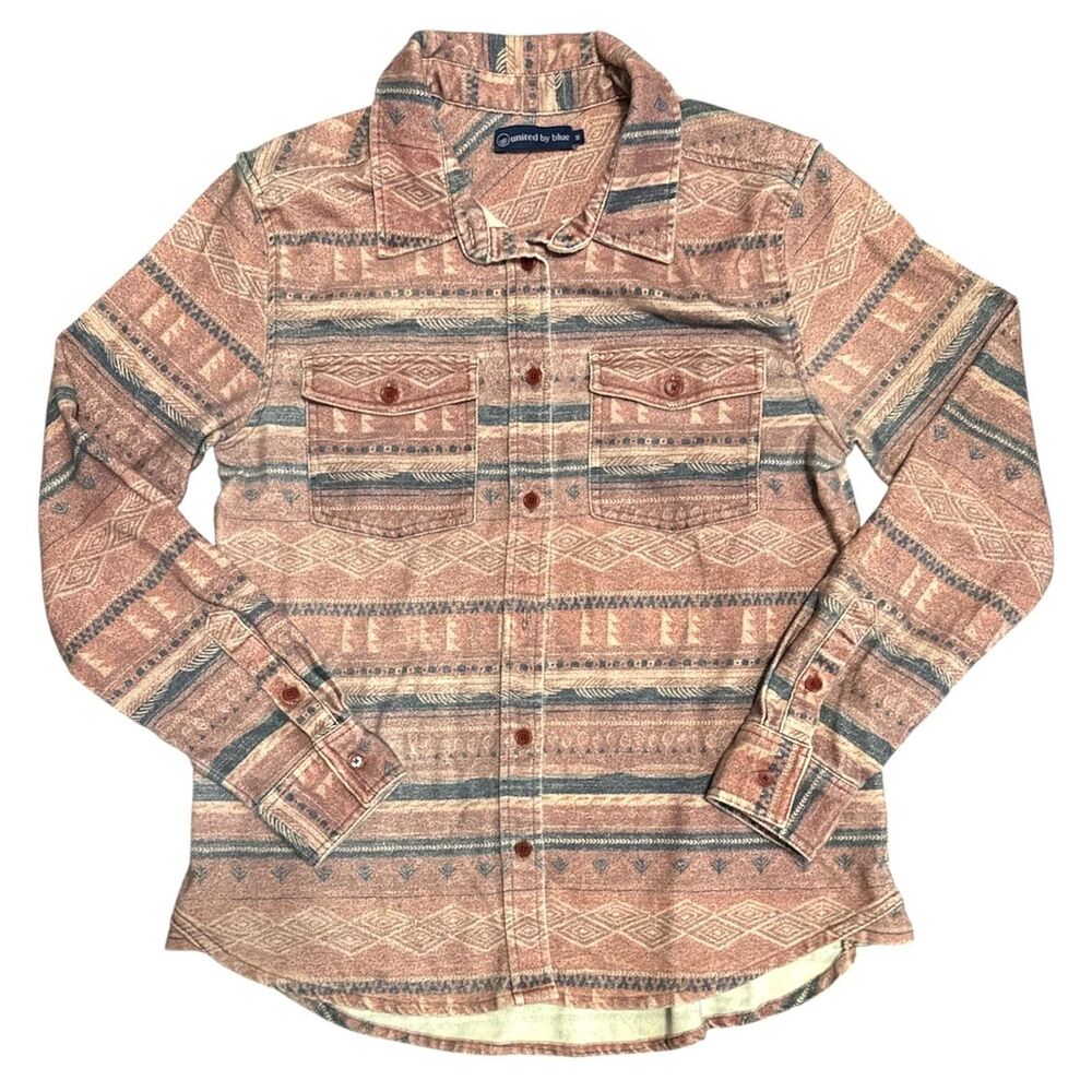 United By Blue Shirt Medium Southwest Aztec Pattern Long Sleeve Button Up unisex